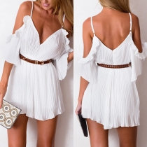 Sexy Off-shoulder Deep V-neck Solid Color Sling Dress