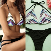 Sexy Backless Printed Halter Bikini Set