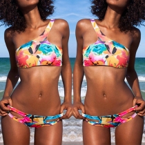 Sexy One-shoulder Printed Bikini Set