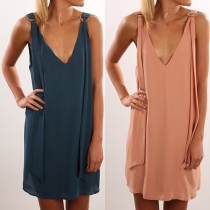 Sexy Backless Deep V-neck Sleeveless Solid Color Loose Dress