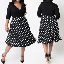 Sexy Deep V-neck Half Sleeve Dots Printed Dress