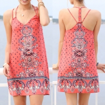 Fashion Graphic Print Strappy V-Neck A-Line Cami Dress