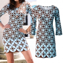 Fashion Long Sleeve Round Neck Slim Fit Printed Dress