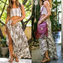 Fashion High Waist Slit Hem Chiffon Printed Skirt