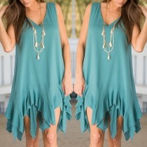 Fashion Solid Color Sleeveless V-neck Irregular Hem Dress
