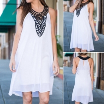 Fashion Hollow Out Lace Spliced Loose Chiffon Dress