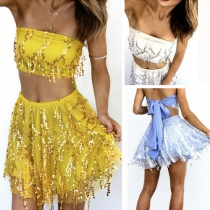 Sexy Bandeau Tops + High Waist Skirt Two-piece Set