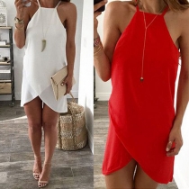 Fashion Solid Color Irregular Hem Sling Dress