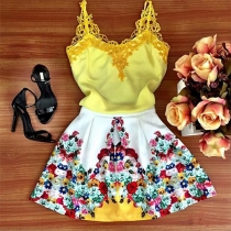 Sexy Lace Spliced Printed Sling Dress