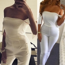Sexy Off-shoulder Solid Color High Waist Slim Fit Jumpsuits