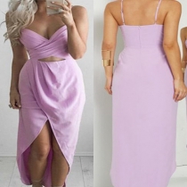 Sexy Backless High Waist Irregular Hem Sling Party Dress
