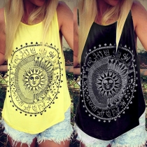 Fashion Sleeveless Round Neck Printed Loose T-shirt