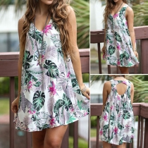 Fashion Sleeveless Round Neck Loose Printed Dress