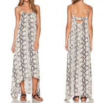 Sexy Backless High-low Hem Printed Sling Dress