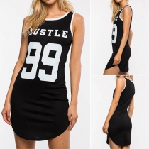 Fashion Letters Printed Sleeveless Round Neck Tank Dress