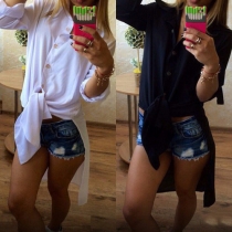 Fashion Solid Color Long Sleeve High-low Hem Shirt