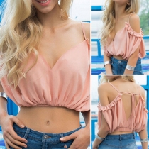 Sexy Off-shoulder V-neck Solid Color Crop Tops 