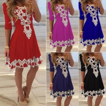 Fashion Lace Spliced Half Sleeve Round Neck Dress