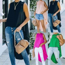 Chic Style Sleeveless V-neck High-low Hem Loose Tops