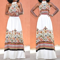 Bohemian Style Sleeveless High Waist Printed Maxi Dress