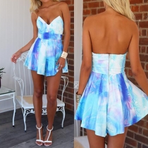 Sexy Strapless V-neck High Waist Printed Dress