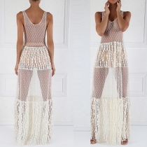 Sexy Sleeveless V-neck See-through Maxi Dress