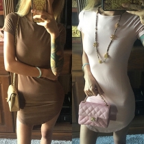 Fashion Solid Color Short Sleeve Round Neck Irregular Hem Dress