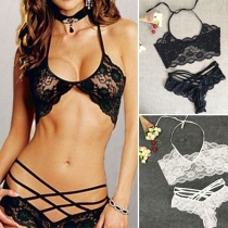 Sexy Solid Color Hollow Out Lace Bra Set