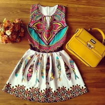 Fashion Sleeveless V-neck Printed Dress