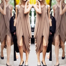 Chic Style Irregular Hem Off-shoulder Solid Color Sling Dress
