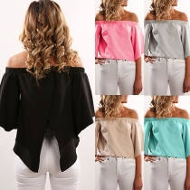 Sexy Slash Neck Solid Color Irregular Tops 