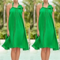 Elegant Solid Color Loose Halter Dress
