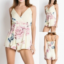 Sexy Backless Deep V-neck Printed Sling Rompers