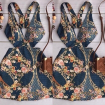 Sexy Backless Hollow Out Sleeveless Printed Dress
