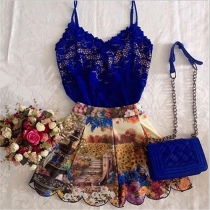 Sexy Lace Spliced Printed Sling Dress