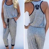 Sport Style Round Neck Strappy Sleeveless Jumpsuit