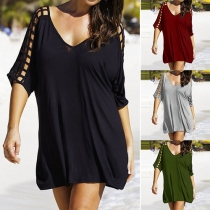 Sexy V-neck Hollow Out Backless Loose-fitting Dress