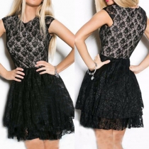 Elegant Round Neck Sleeveless Slim-fitting Lace Dress