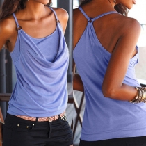 Sexy Solid Color Round Neck Crinkle Sling Tops