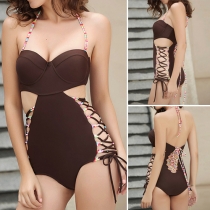 Sexy Colorful Strappy Halter One-piece Swimsuit 
