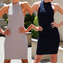 Sexy Solid Color Halter Hollow Out Sleeveless Dress
