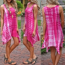 Casual Style Stripe Printed Round Neck Sleeveless Dress