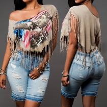 Chic Style Tassel Printed Tops 