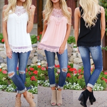 Fashion Lace Spliced Sleeveless Chiffon Tops