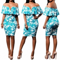 Sexy Strapless V-neck Printed Dress