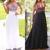 Sexy V-neck High Waist Printed Sling Maxi Dress
