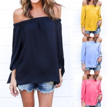 Sexy Solid Color Off Shoulder Slit Sleeve Loose-fitting Tops