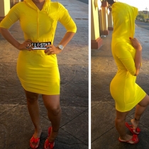Fashion Solid Color Half Sleeve Hooded Sports Dress