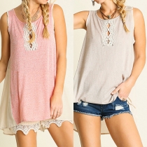 Sweet Round Neck Sleeveless V Back Hollow Out Dress