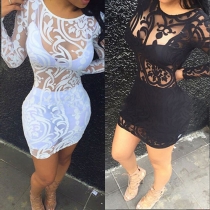 Sexy Backless Long Sleeve See-through Gauze Dress